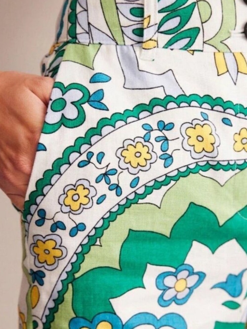 Boden Westbourne Linen Shorts Emerald Foliage Paisley Floral Resortwear Size 8 - Picture 3 of 13